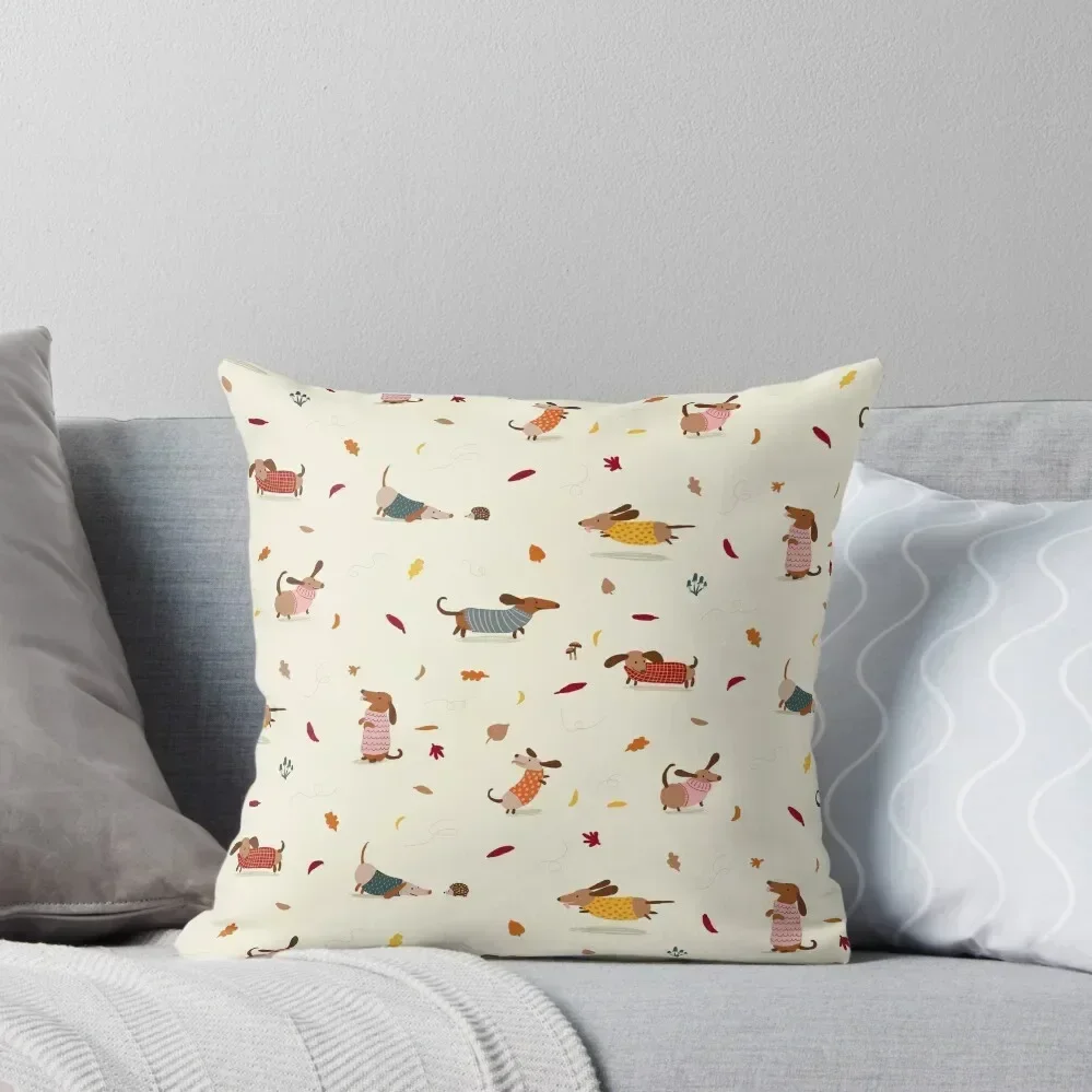 

Cute Dachshunds in Winter Sweaters with Autumn Leaves Throw Pillow sleeping pillows ornamental pillows Cusions Cover pillow