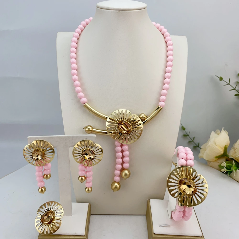 Simple Dubai Jewelry Three Layer Necklace Fine Jewelry Sets for Women Party FHK24216
