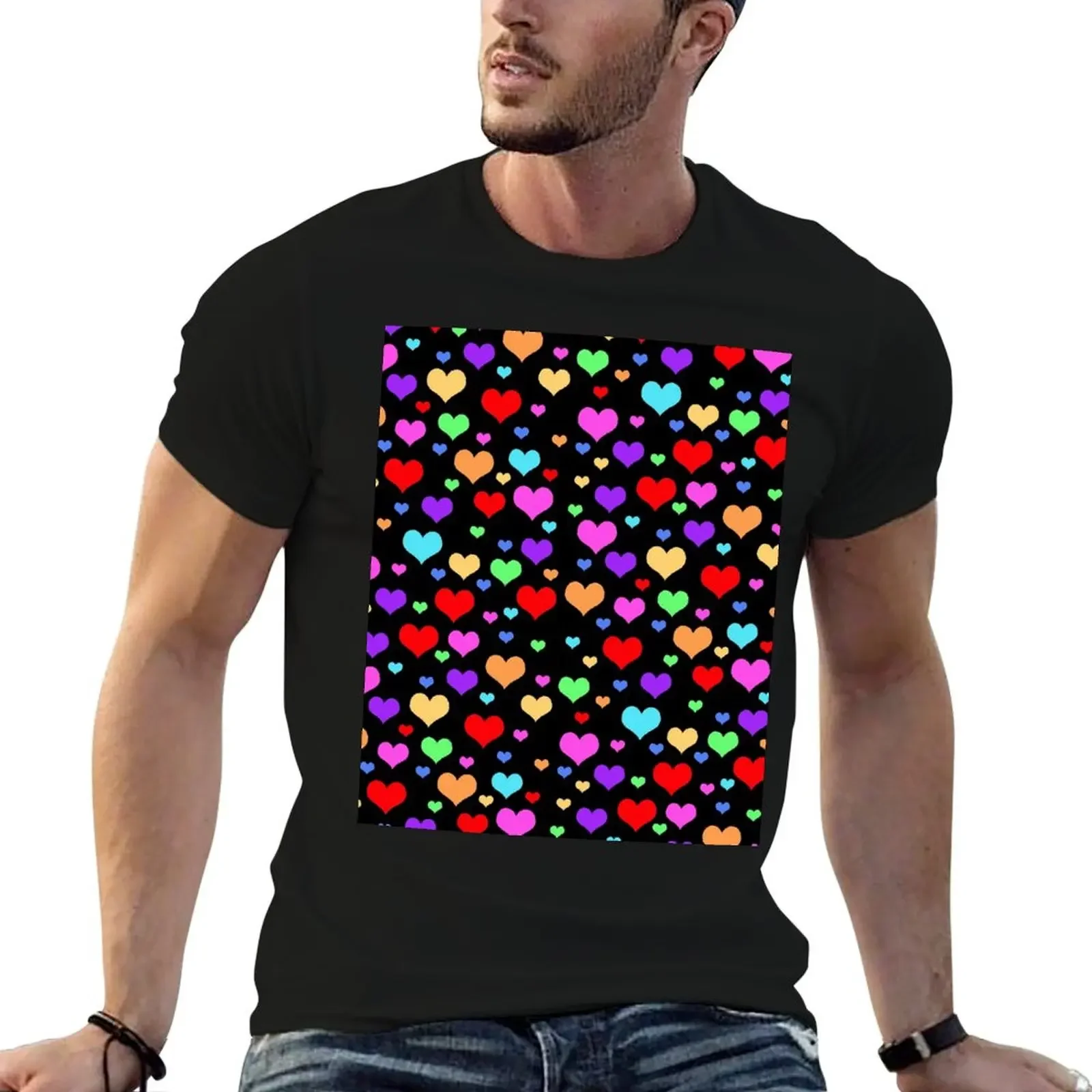 Multicolor Rainbow Hearts T-Shirt sublime graphic shirts man t shirt Short sleeve tee slim fit t shirts for men