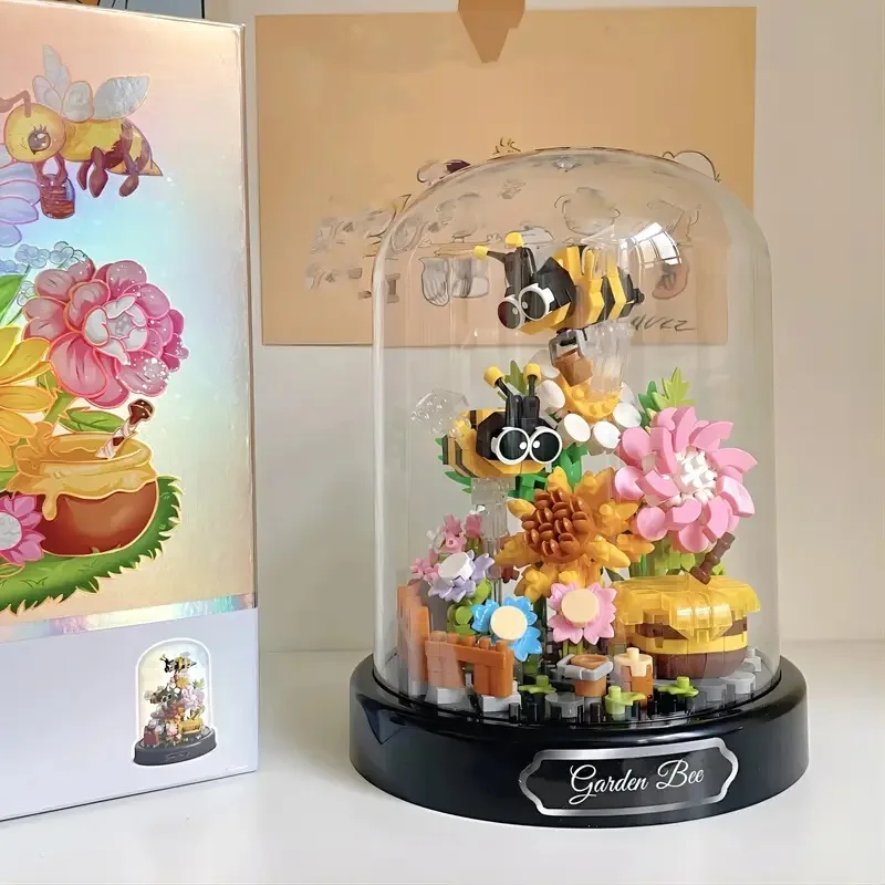 

588 шт. с пылезащитным чехлом, садовые пчелы, цветы, сладкий разговор, креативные строительные блоки, украшение, игрушка, блокирующий строительный блок