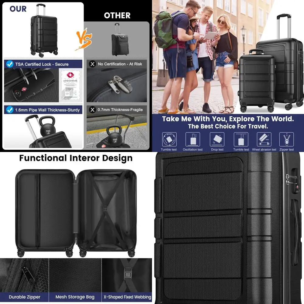 

20 Inch Black Spinner Suitcase, Carry-On Approved, 22x14x9 Inches