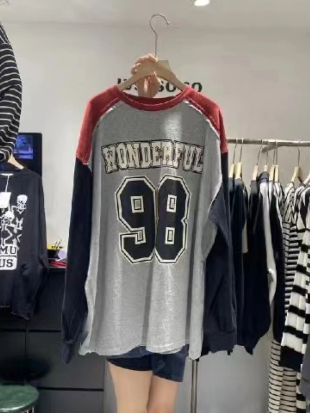 

Loose Long Sve T-irt Women's plus Size Patchwork Color Blo Base irt Korean Sle Cotton round Ne Top for Autumn