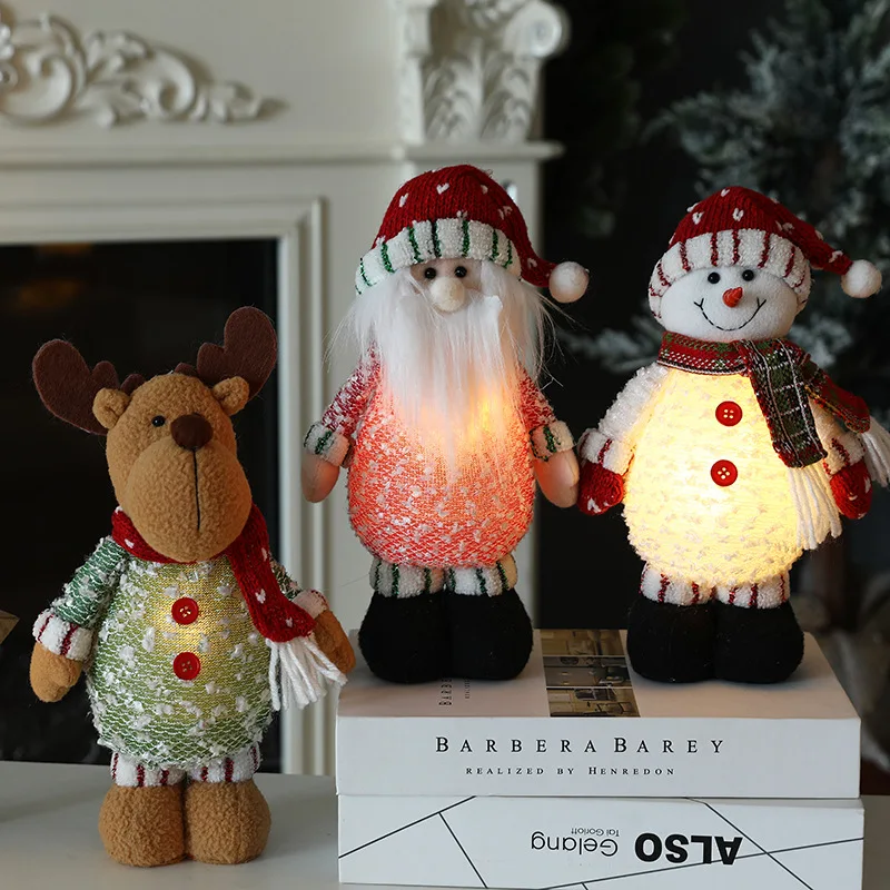 

Luminous Christmas Decorations Set - Santa Claus Snowman Elk Doll with Decorative Light up Standing Doll for Holiday Home Decor