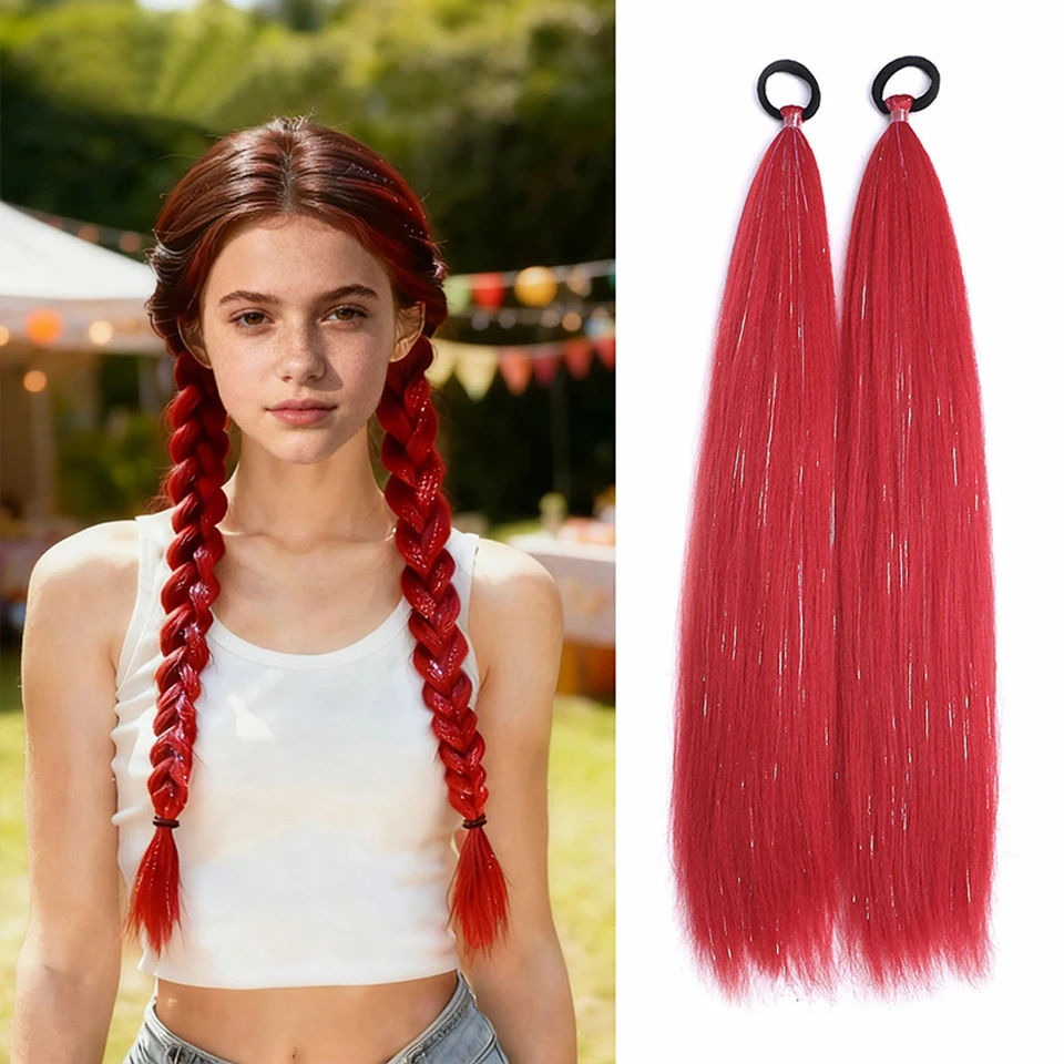 24 pulgadas jumbo coloridas sintéticas trenzas con brillo coleta fácil para mujeres 2