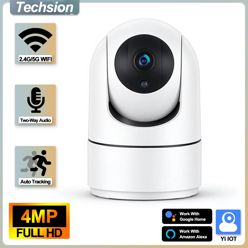 Mini 4MP 5G WiFi Baby Monitor with Human Auto Tracking Two Way Audio Night Vision Indoor Surveillance Cam Compatible with Alexa