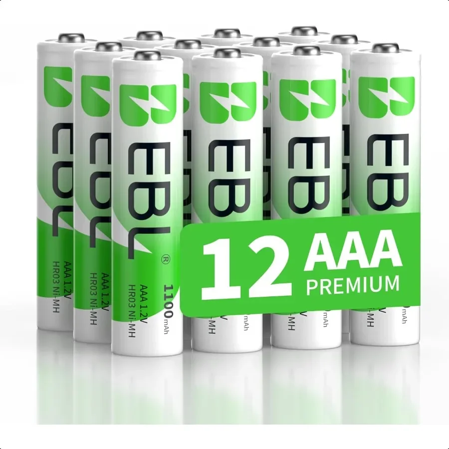 بطاريات AAA قابلة للشحن 1100 مللي أمبير NiMH AAA بطاريات قابلة للشحن 12 حزمة