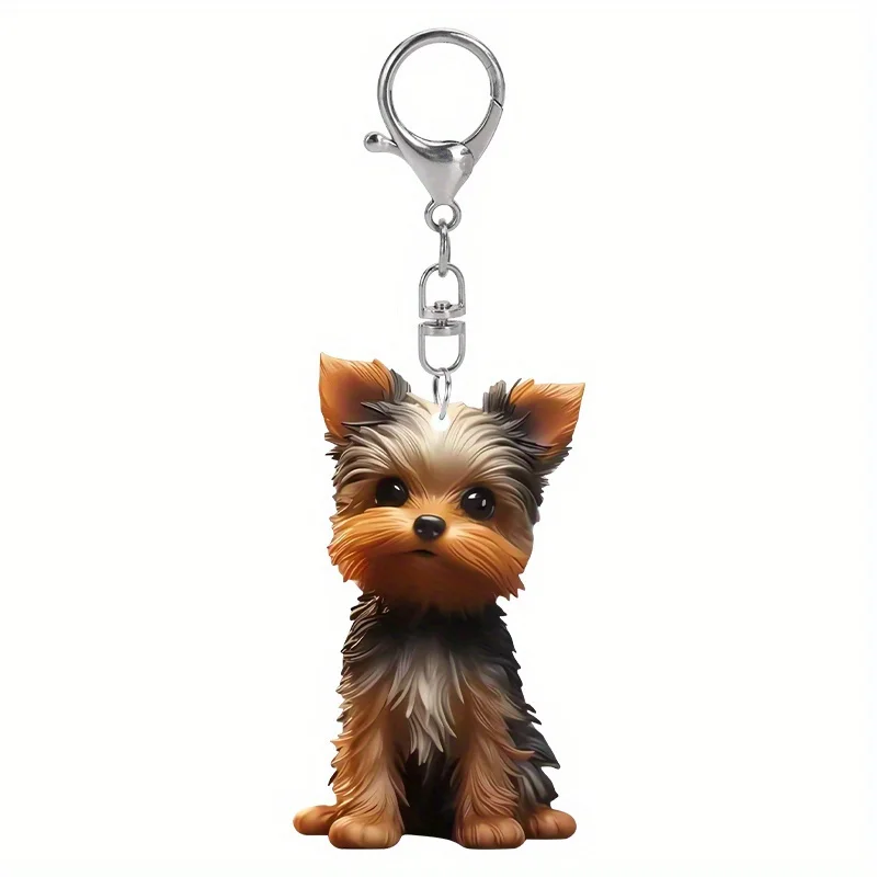 2D Yorkshire Terrier Pendant Cute Puppy Acrylic Keychain Versatile Charm For Car Mirrors Backpacks Home Festive Party Decor