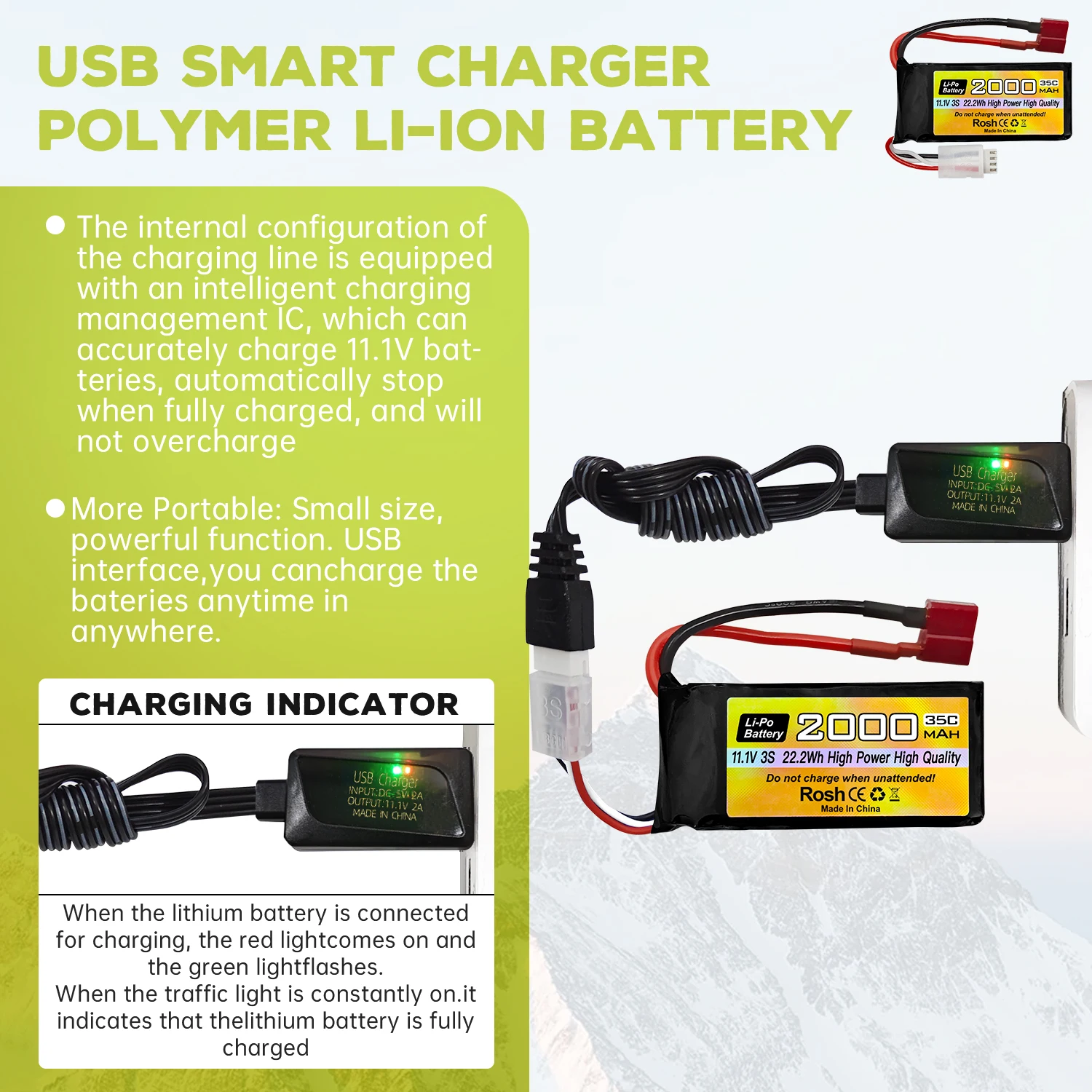 3S T-플러그 Lipo 배터리 11.1V 2000mAh 35C, RC 자동차, RC 선박, RC 드론, 쿼드콥터, FPV UAV 배터리용 USB 충전 케이블 포함