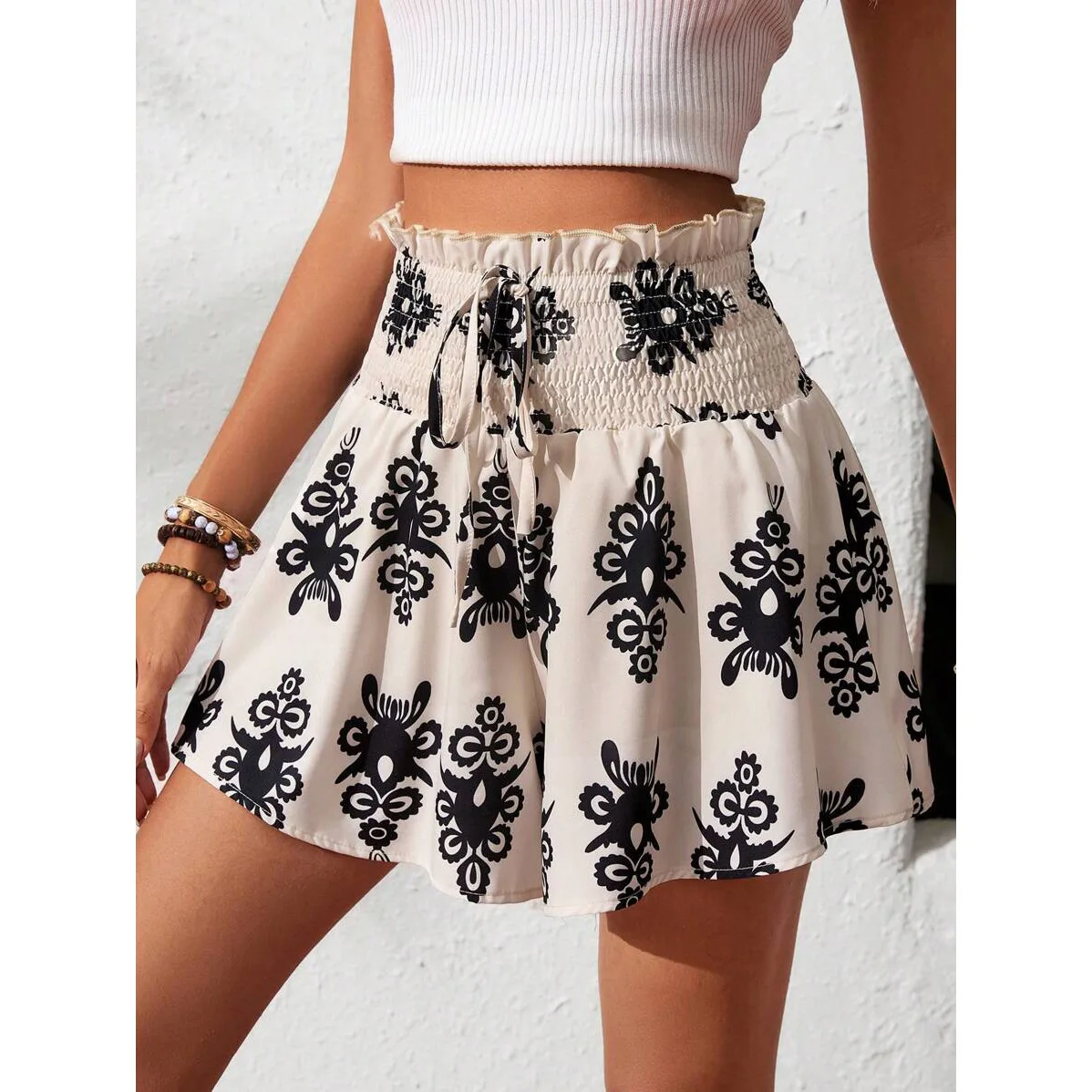 

2025 New Women's Summer High Waist Printed Shorts Vacation Beach leisure Short Skirt Fashion Hundred Fold Mini Skirt