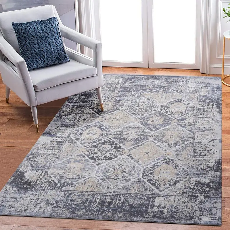 

Stylish 6x9 Grey/Blue Traditional Non-Shedding Area Rug for Living Room, Bedroom, Dining, or Home Office - Stain Resistant and