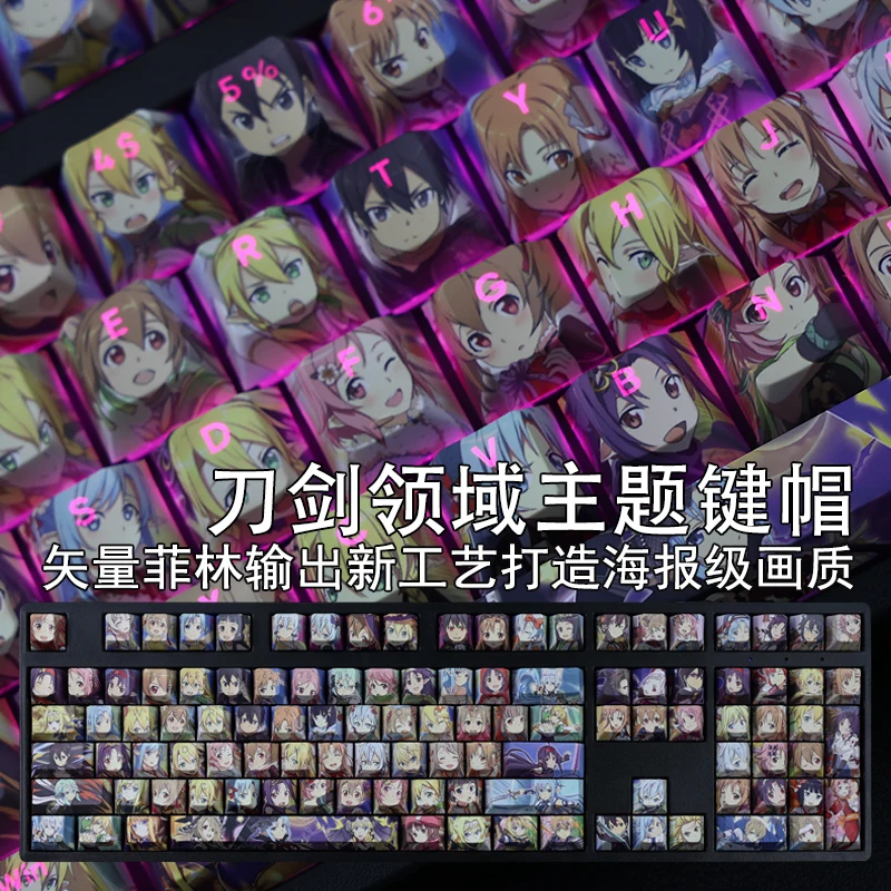 

108 Keys PBT Dye Subbed Keycaps Cartoon Anime Gaming Key Caps SAO Backlit Keycap For Sword Art Online All Roles