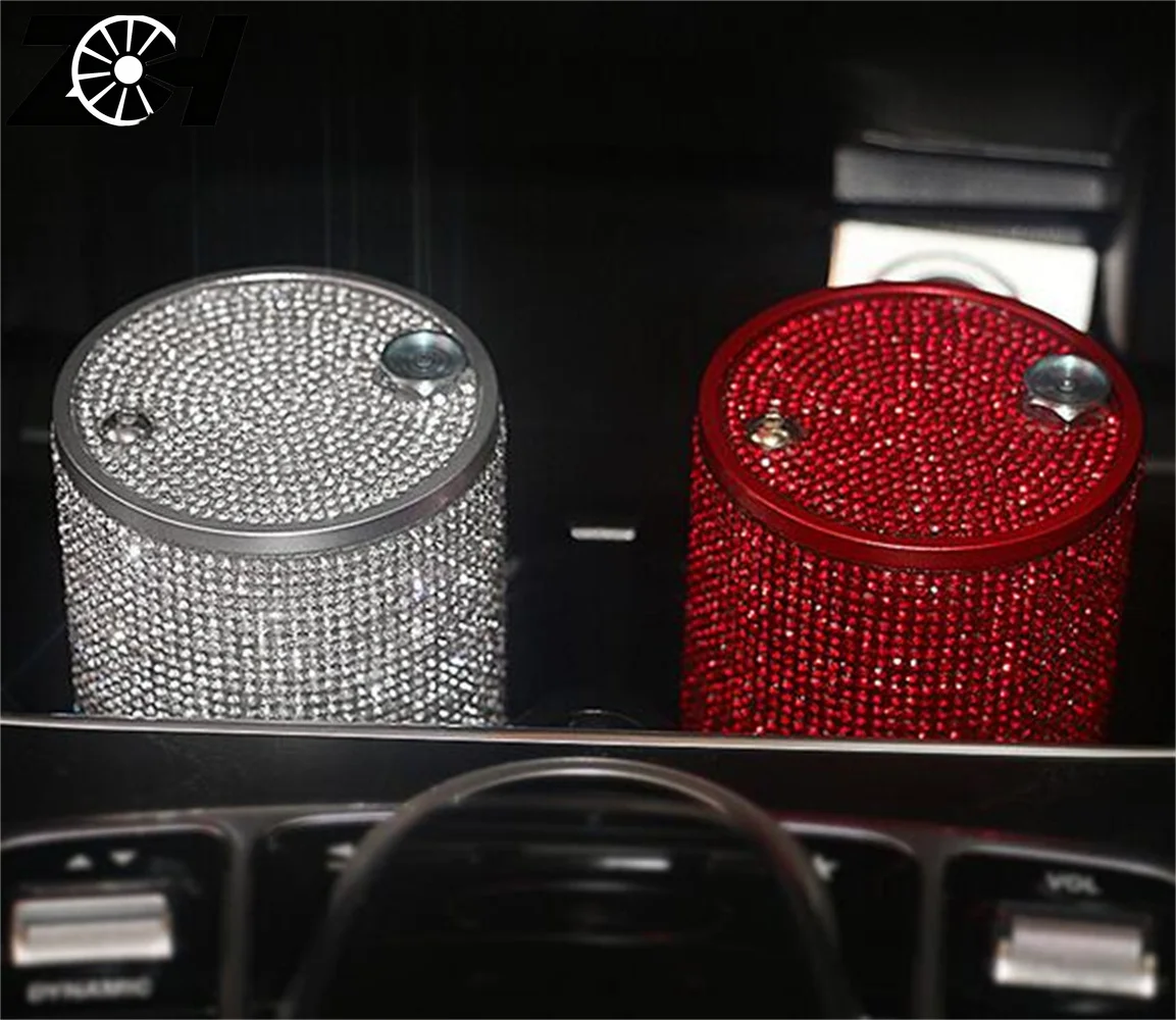 4 Colors Car Ashtray Rhinestones Portable Light Crystal Diamond Led Car Ash Tray Ashtray Storage Holder For Girl Woman