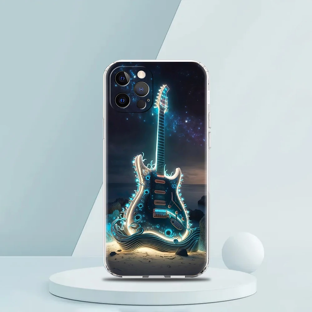 Guitar Music Art Phone Case for iPhone 16 15 14 13 12 Pro Max Transparent Soft for iPhone 11 Pro Max 7 8 Plus XS XR Shell Capas