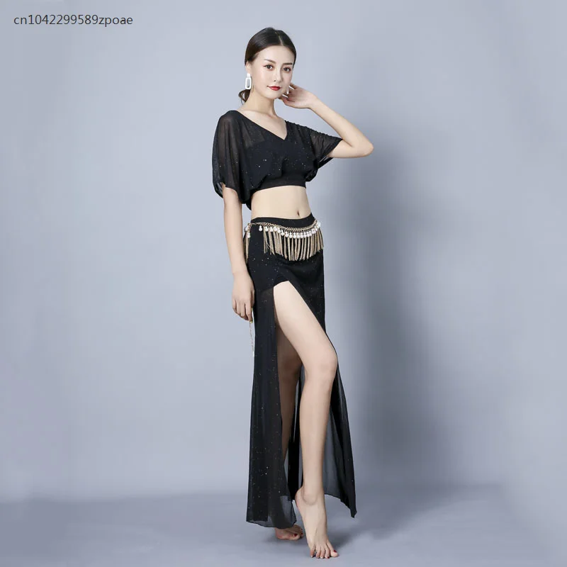 

Belly Dance Clothing,Feminine Slit Long Skirt Performance Clothing 2024 Suit Spring And Summer Practice Clothing Suit Women