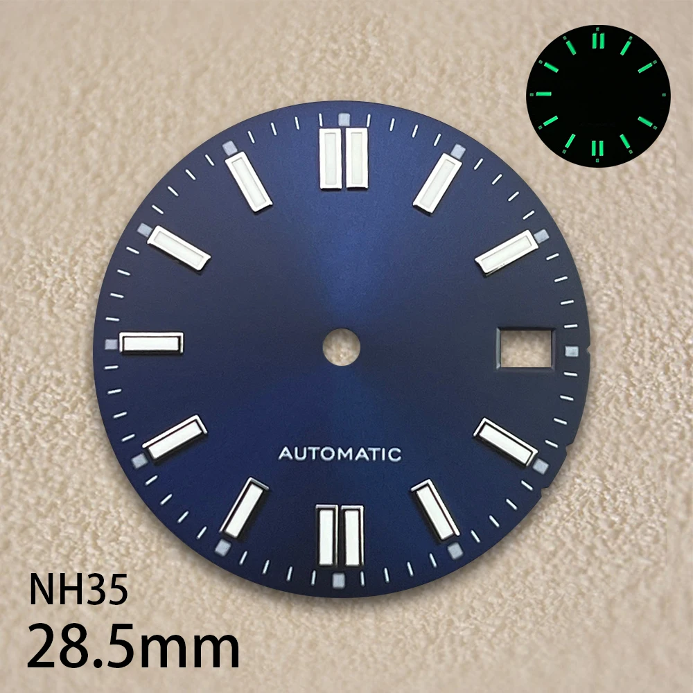 28.5mm S Logo Sunburst Dial Fit NH35/NH36/4R/7S Japanese Movement Green Luminous High-Quality Watch Modified Accessories