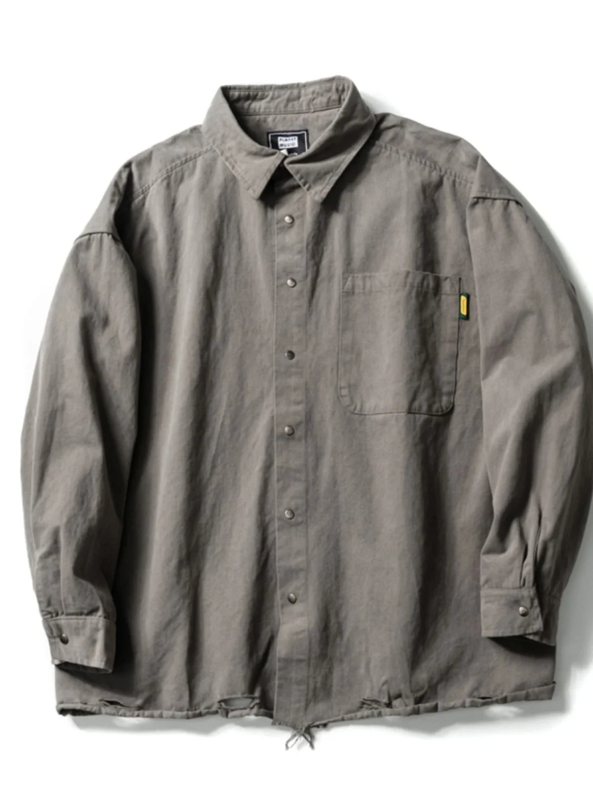 

Retro American High Street Men's Casual Long Sve irt Couple's Loose Workwear Torn Hem Autumn Winter Faion irt