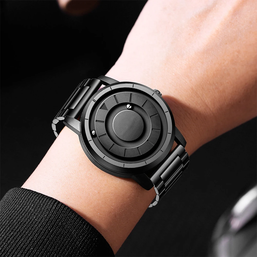 첸시 남성용 새 시계 마그네틱 메탈 스틸 밴드 남성 시계 블랙 테크놀로지 패션 스틸 볼 가죽 남성용 손목시계