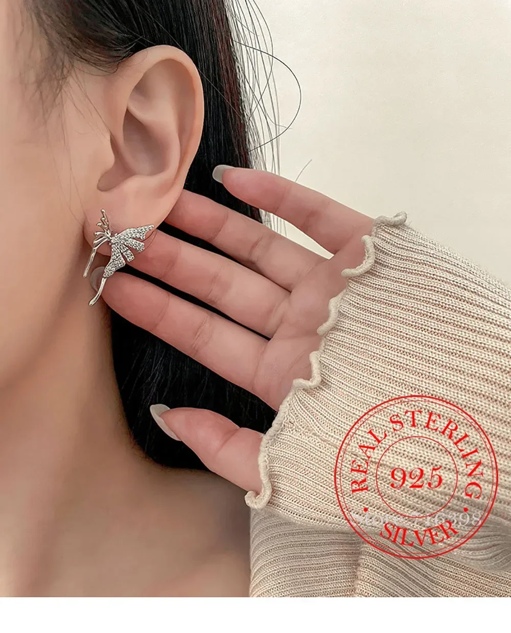 925 Sterling Silver Crystal Butterfly Wing Stud Earrings For Women 2024 Korean Wedding Party Jewelry Gift Female Pendientes