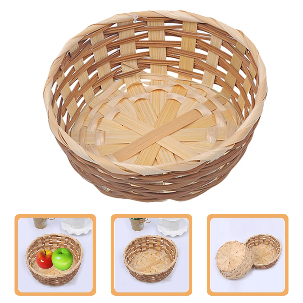 

5 Pcs Bamboo Fruit Basket Decorative Container Bread Reusable Plate Woven Storage Desktop