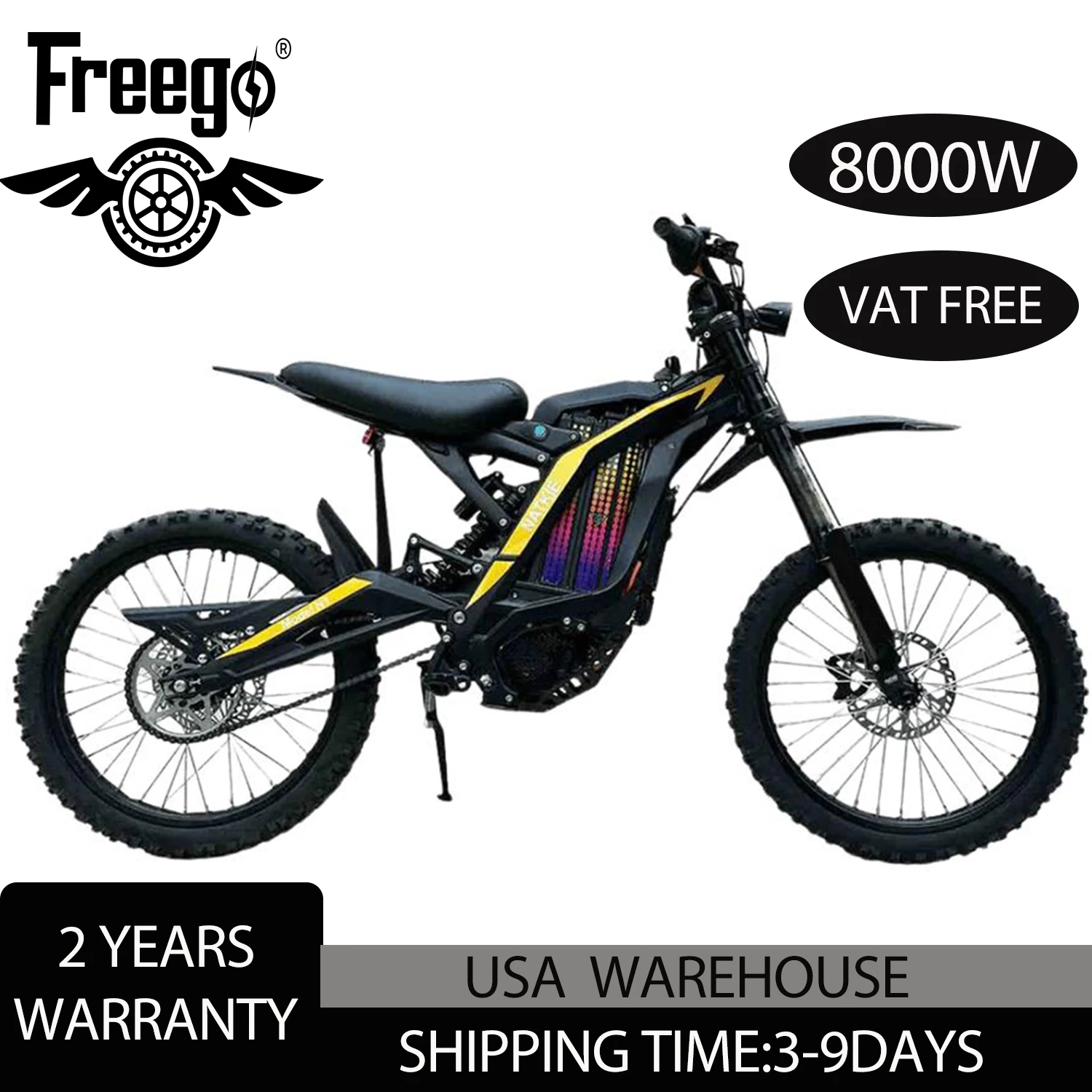 

Freego Electric Dirt Bike 8000W 72V 30AH Battery N1 Off Road Electric Motorcycle 19" Fat Tire Full Suspension UL Certified