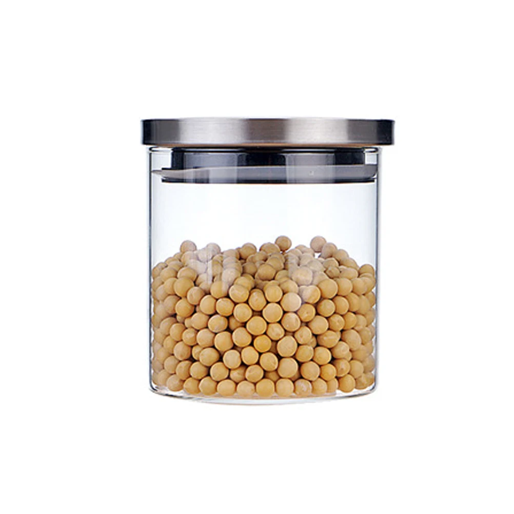 

600ml Glass Sealed Storage Tank Portable Stainless Steel Lid Transparent Storage Can Moisture Proof Container for Grains Nuts