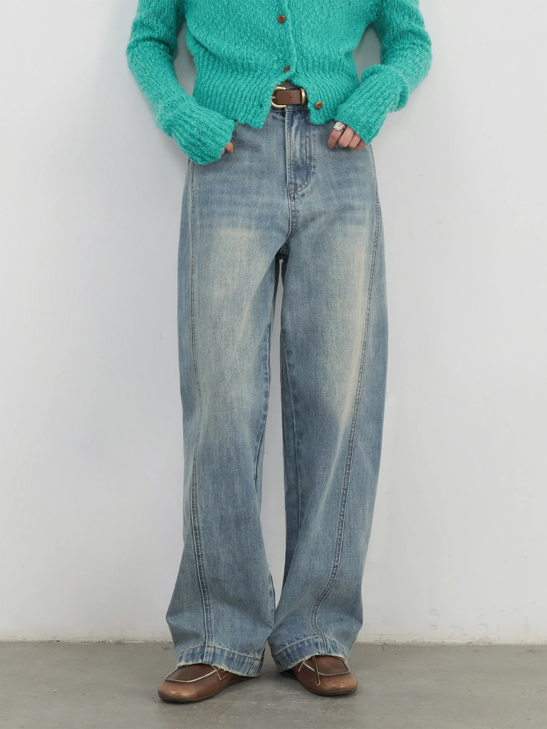 CHIC VEN Women Jeans Blue Loose Casual New High Waisted Split Wide Leg Denim Pants Straight Female Trousers Spring Summer 2025