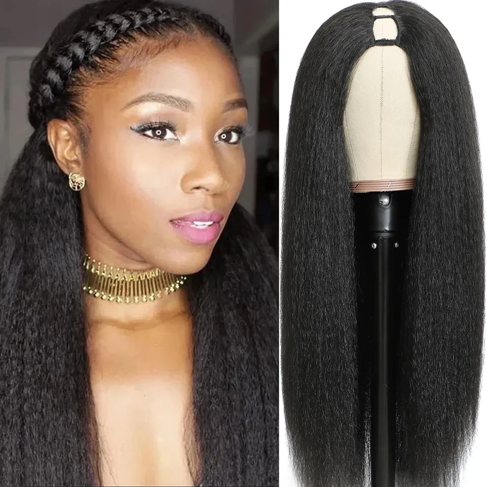 

Kinky Straight U Part Wig 16-30 Inch U Part Yaki Straight Wigs For Black Women Daily Use Glueless Full Machine Made Wigs