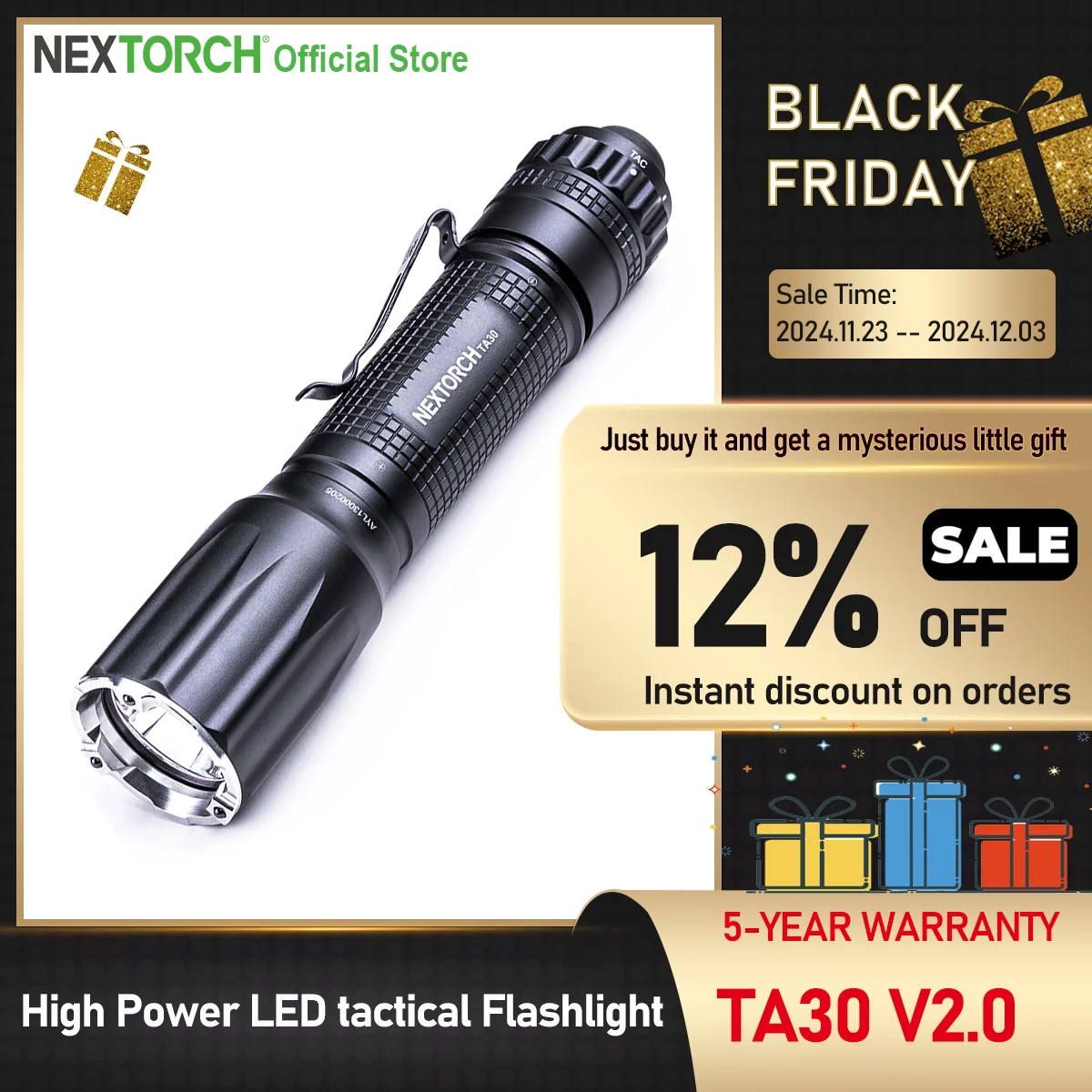 Nextorch TA30  V2.0 Tactical torch, one key burst flash, usbc rechargeable, professional tactical, law enforcement, high power