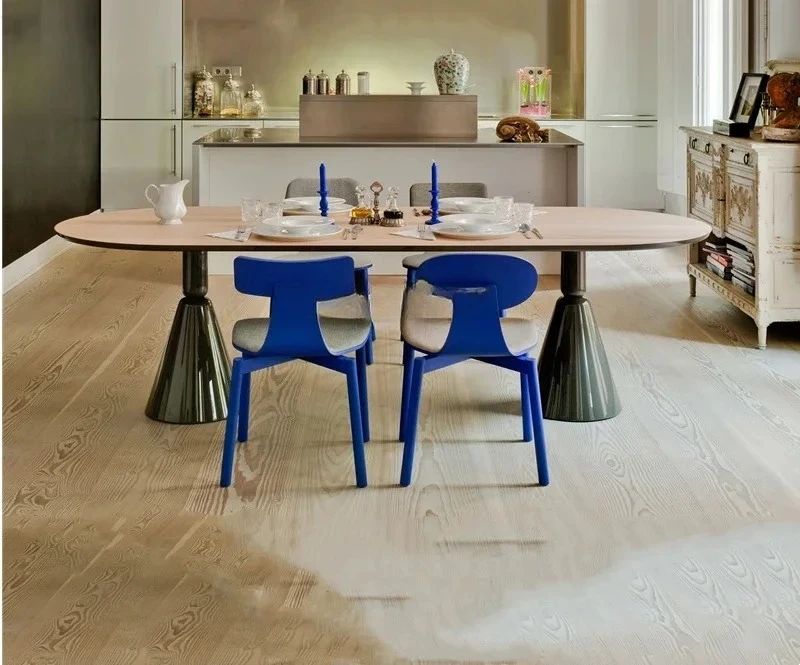 Обеденный стол и стулья из массива дерева, креативная личность, овальный длинный стол, простой деревянный журнал