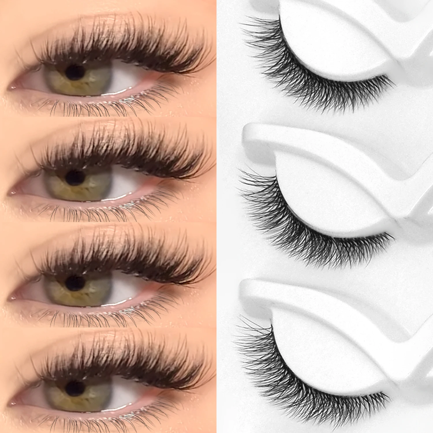 GROINNEYA Natural Cat Lashes 3D Faux Mink Lashes Soft Full Natural long Eyelashes Wispy False Eyelashes Curly lashes wholesale