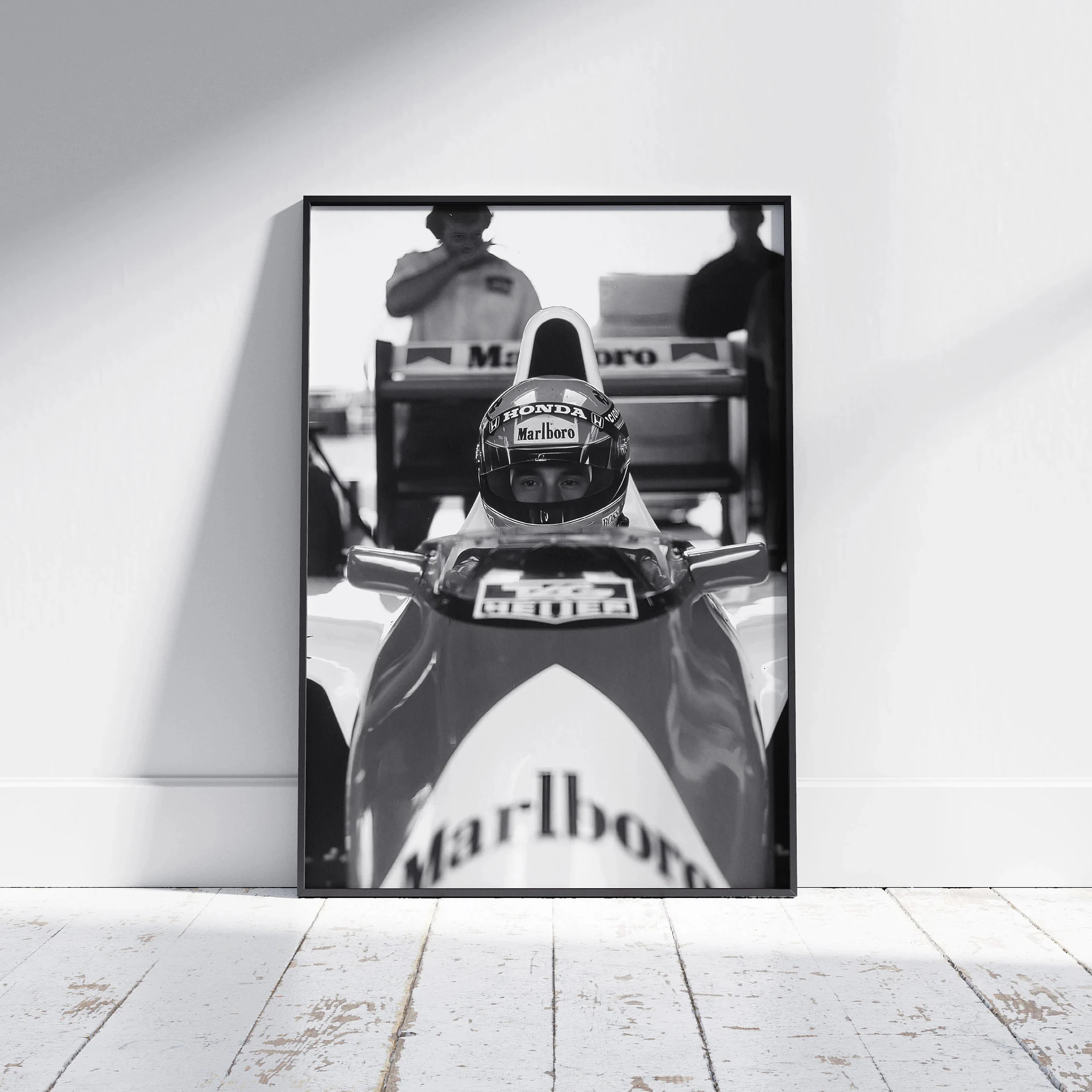 Vintage Formula 1 Ayrton Senna Classic Car Poster Canvas Print Black and White Poster For Living Bedroom Kids Nordic Decor