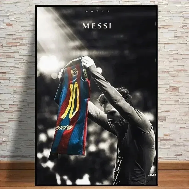 Póster Retro de estrella de fútbol Messi, arte de pared, pintura decorativa sin marco, decoración del hogar para habitación, colección de regalos para fanáticos del Club de fútbol