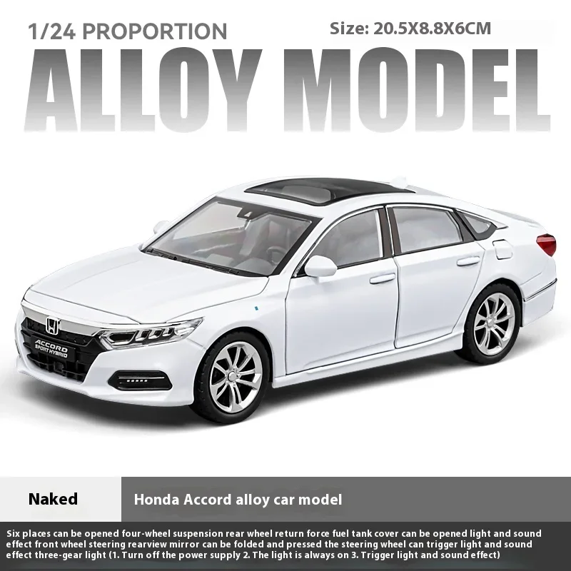

1:24 Honda Accord Limousine со звуком и фотомагнитом из металлического сплава, Коллекционная модель автомобиля, хобби-украшение, модная праздничная подарочная коробка для мальчиков