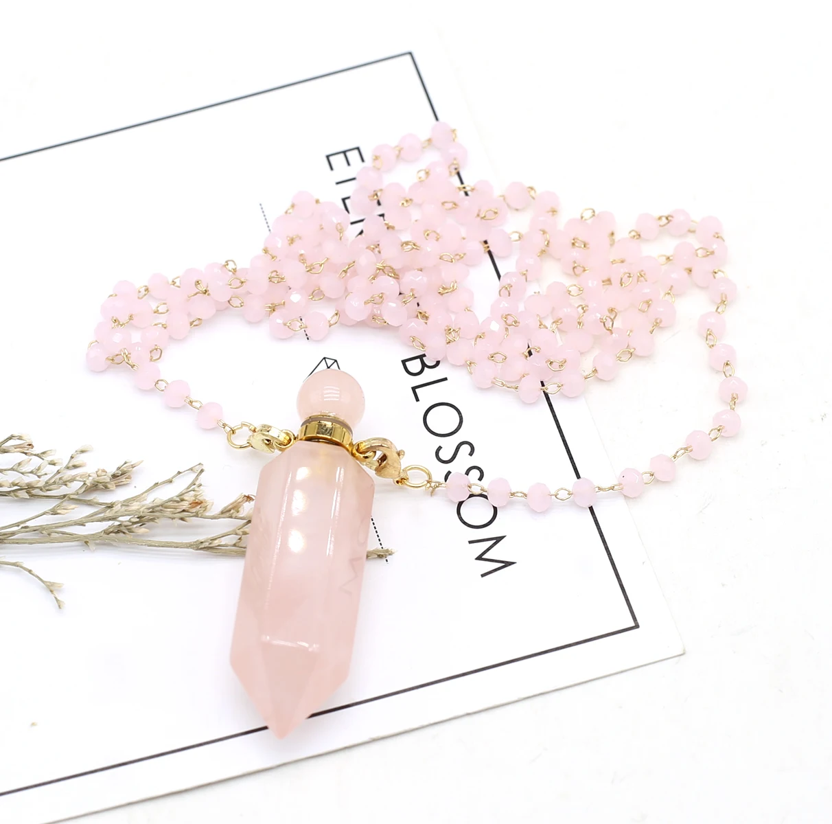 

Essential Oil Diffuser Natural Rose Quartzs Perfume Bottle Pendant Necklace Quartz stone Chains for Women Party Gift