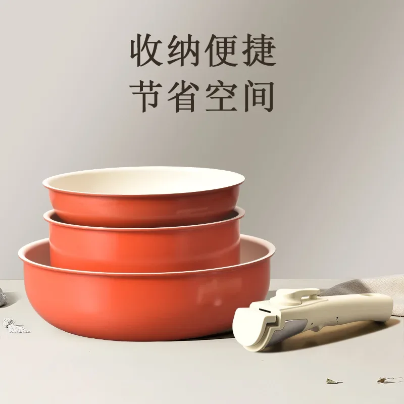 

Lanya cross-border removable kitchen utensils universal frying 5-piece wok Maifanshi non-stick set pot cooking pot