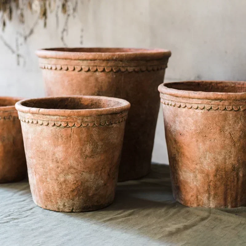 Special Retro Red Pottery Pots for Plants Cement Material Flower Pot Large Diameter Stand for Flowers Outdoor Decor Bonsai Pot