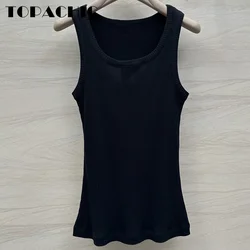 5.7 TOPACHIC Badge Embroidery All-matches Tank Top Fit Women Cotton Ribbed Knit O-Neck Stretch Slim Basics Camis