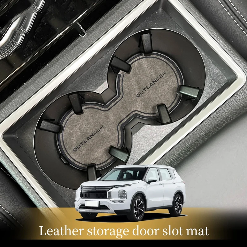 Leather Door Groove Pad for Mitsubishi Outlander 2023 + Cortex Gate Slot Cup Mat Accessories Water Coaster Car Decoration