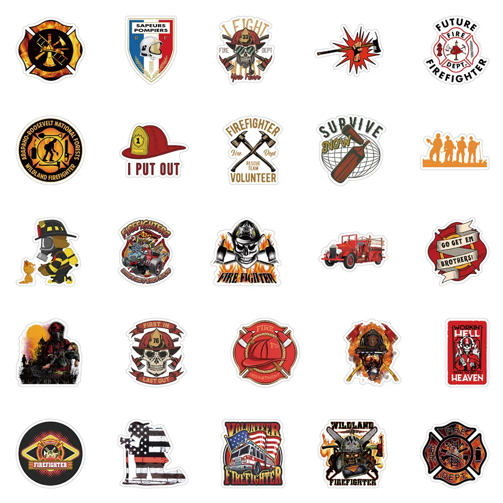 10/30/50pcs Cool Firefighter Cartoon Stickers Fire Hero Waterproof Graffiti Sticker Kid Toy DIY Notebook Laptop Phone PVC Decals