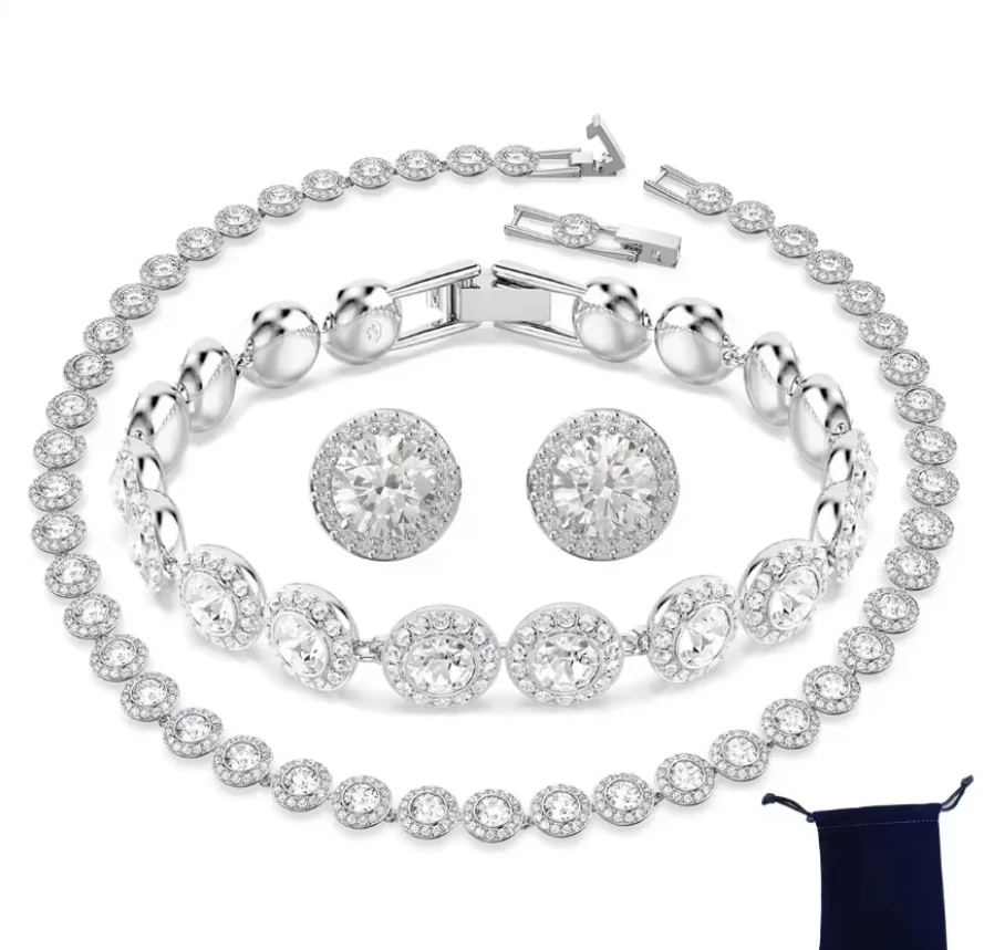 

2025 High Quality Ladies Classic Happiness Diamond Round Crystal Necklace Set S925 Silver Gorgeous Jewelry Set