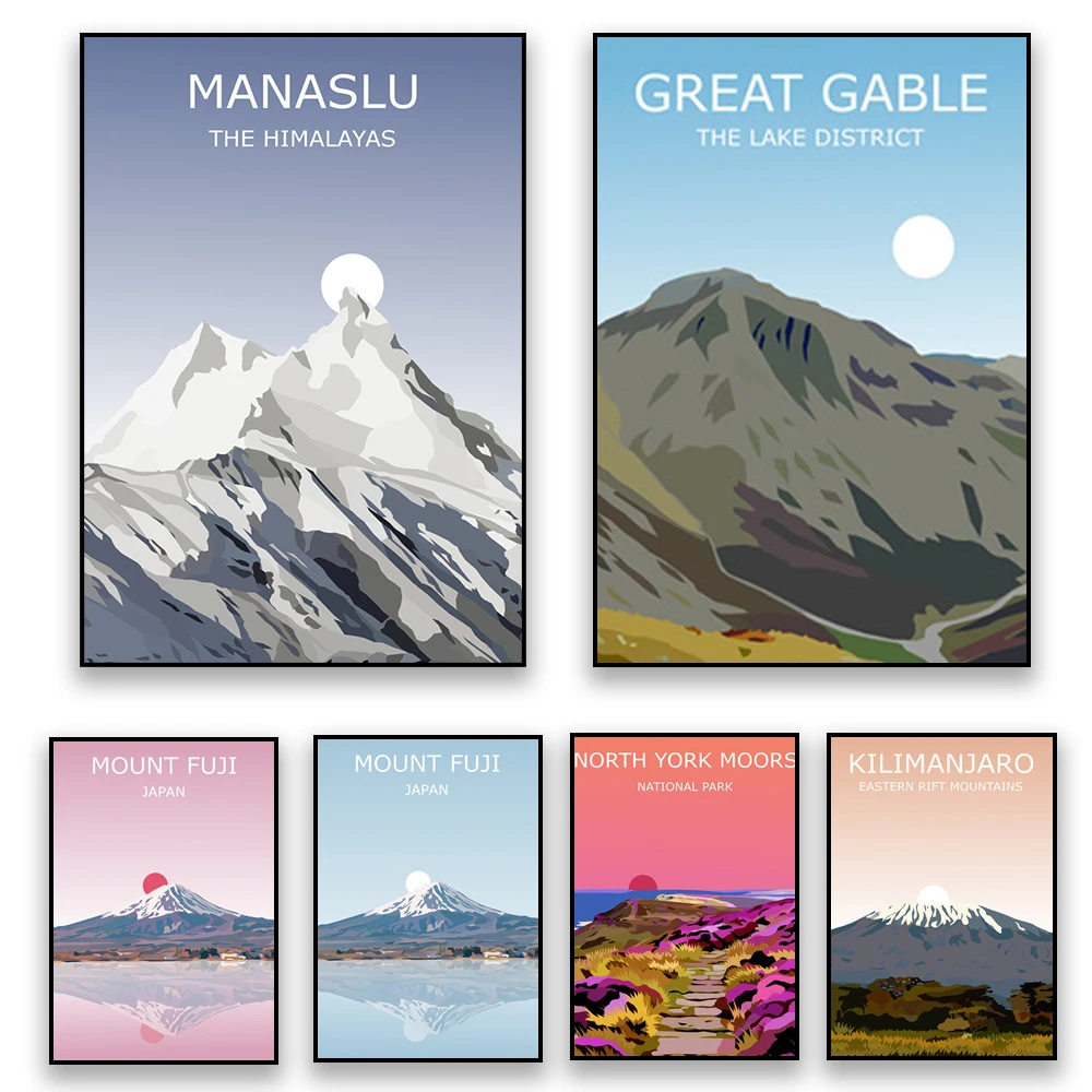 

Manaslu Art Print Poster Travel Prints Climbing Gift Mount Fuji Sunset Art Canvas Painting Great Gable Art Office Wall Art Decor