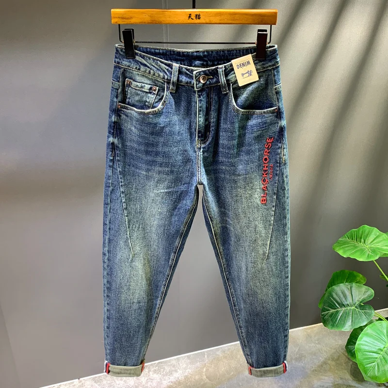 

2025 New Retro Vintage Loose Jeans Men, High end Elasticity, Versatile, Embroidered Small Feet, Trendy, Handsome Pants
