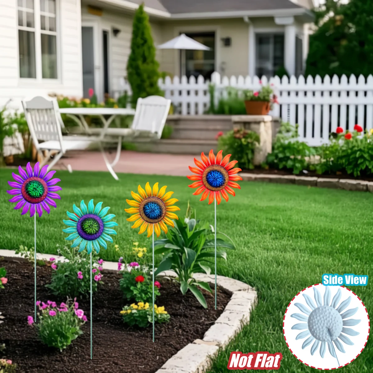 Metal Flower Outdoor Garden Stakes, Hand-Painted Outdoor Decor for Flower Bed, Yard, Patio, Lawn, Wedding & Mother's Day Gift