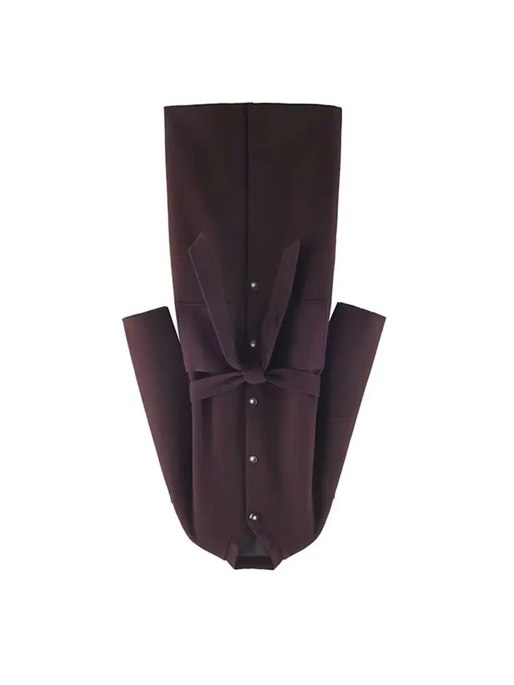 

HH Women’S Autumn And Winter Long Round Neck Single Breasted Straight Into Pocket Belt H Type Woolen Coat Leisure Long Coat