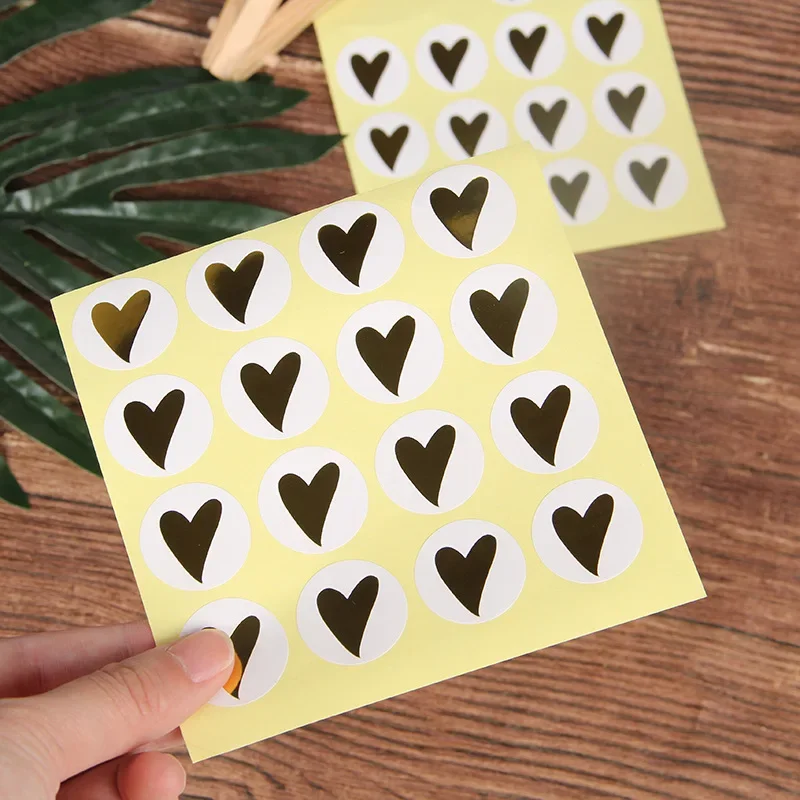 100-500pcs Round Bronzing Heart gift seal label Adhesive Kraft Seal Sticker Baking decorations for home cute handmade sticker