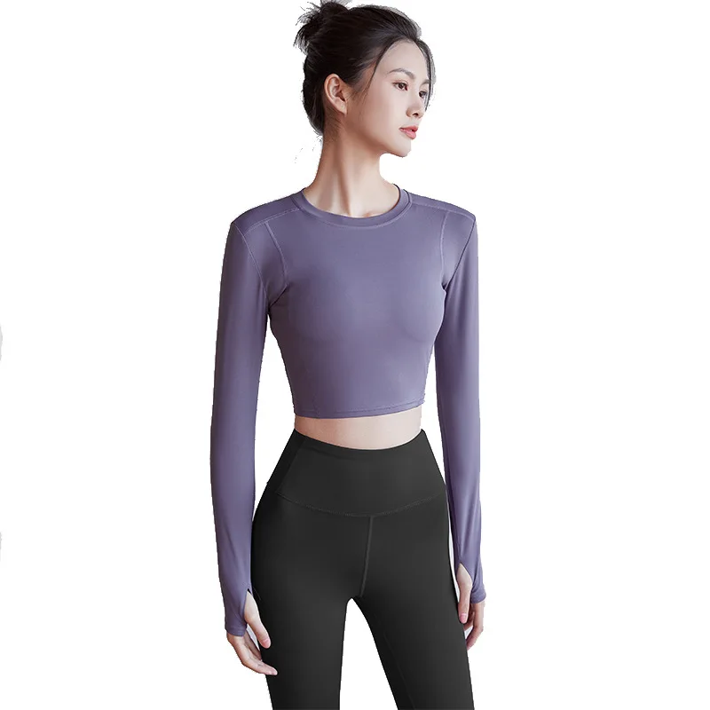 

Sports and Fitness Long Sleeves Popular Running in Europe and America Large Size Elastic Tight Fit Breathable Yoga Top for Women