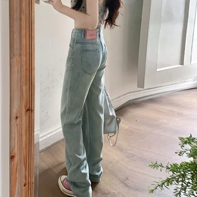 Women Fashion Casual Straight Jeans High Waist Loose Wide Leg Denim Long Pants Female Comfortable Commuter Trousers 2024