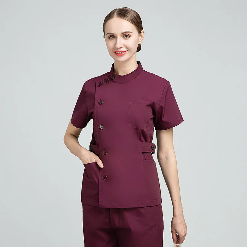 

Korean Style Nurse Uniform Plus Size Button Thin Short Sleeve Set For Women Dental Cosmetic Plastic Surgery Hospital
