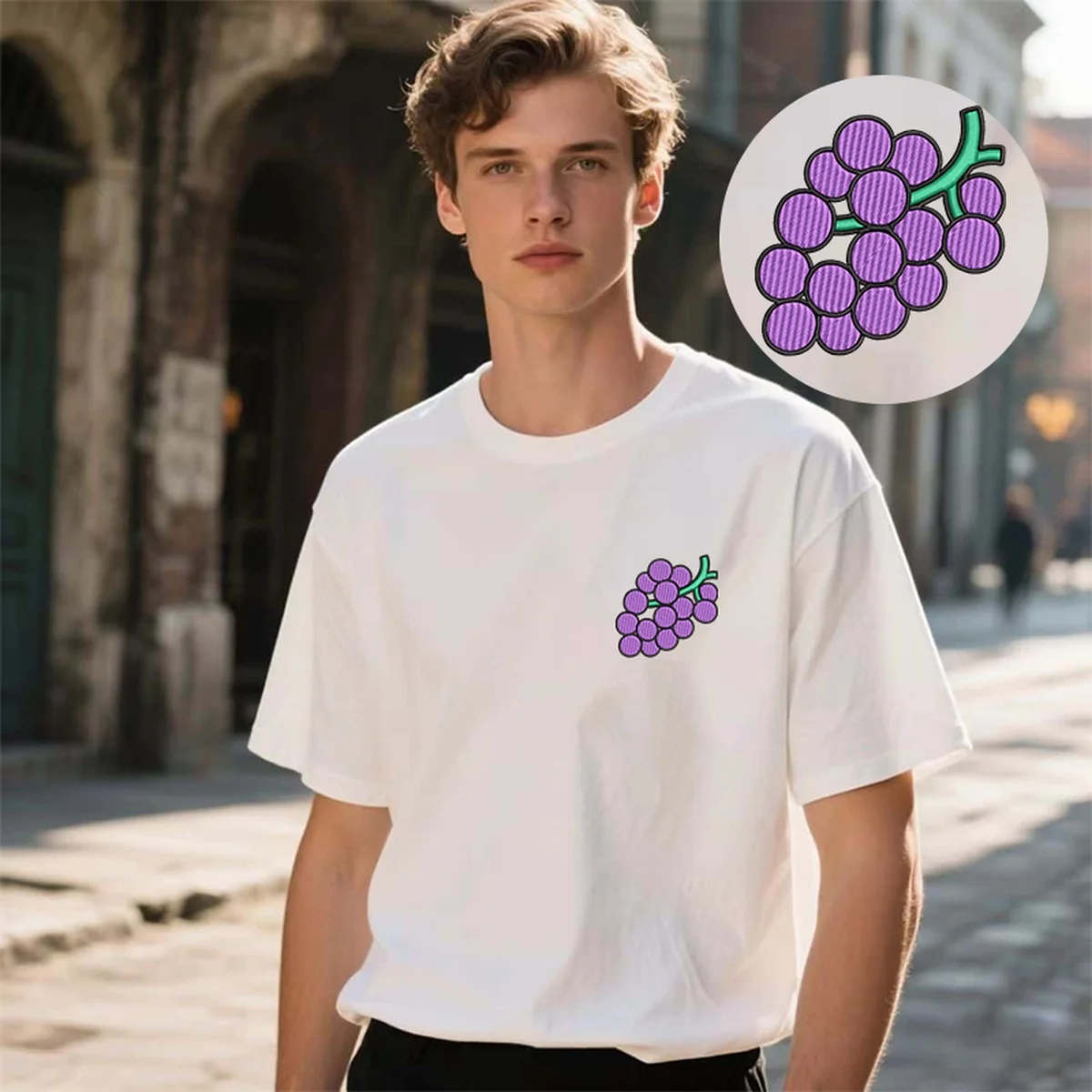 

Grapes Vibe Y2K Men & Women's Embroidered T-Shirts – Retro Cotton T-Shirt with Exquisite Embroidery for Picnic Gatherings