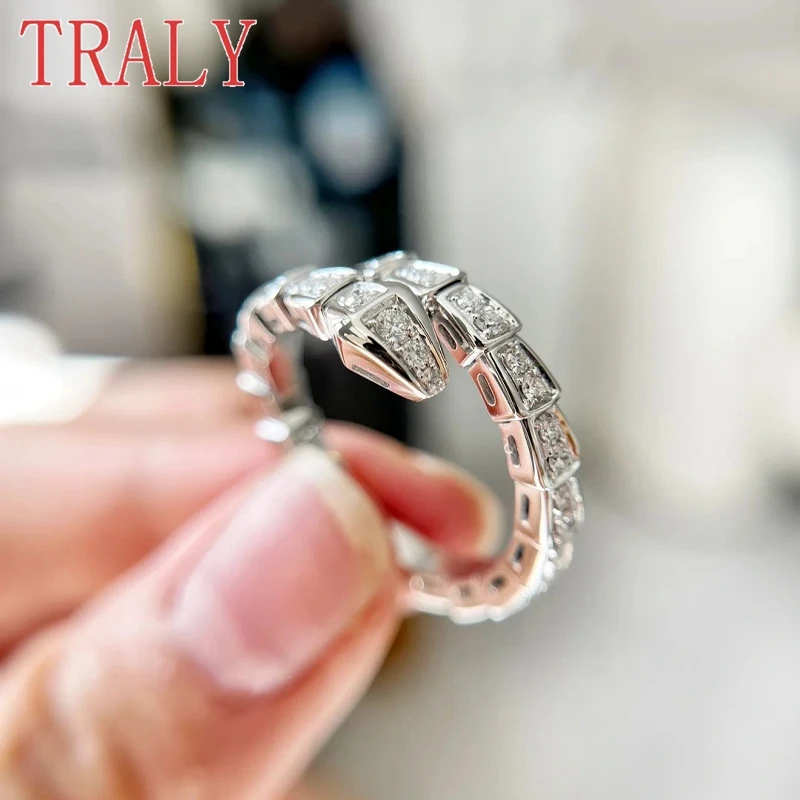 

PT950 Platinum Snake Shaped Women Ring Inlaid Moissanite Diamond Open Wedding Band for Couples Luxury Party Jewelry Gifts